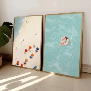 Summer Girl Swimming Pool Party Wall Art-Beach and Ocean Canvas Prints for Nordic Living Room Decor,Boat-Themed Home Art