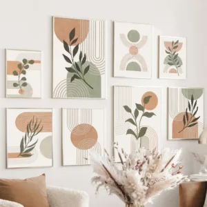 Boho Green Leaves Sun Line Rainbow Geometry Wall Art Canvas Painting Abstract Posters And Prints Pictures For Living Room Decor