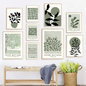 Boho Matisse Green Leaves Sun Geometry Wall Art Canvas Painting Abstract Lines Posters And Prints Pictures For Living Room De