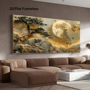 Extra Large Decor Painting for Living Room Wall Art Canvas Print, Moonlight Golden Tree Landscape Modern Home Décor, Frameless