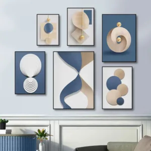 Abstract Blue White Luxury Gold Wall Art Poster Prints Nordic Geometry Style Canvas Painting Picture for Living Room Home Decor