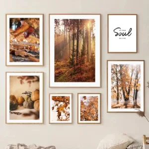 Autumn Scenery Canvas Painting Poster Pumpkin Leaves HD Printing Wall Art Picture Print Living Room Bedroom Home Decoration