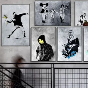 Famous Master Banksy Black and White Tide Brand Graffiti Art Poster Mural Sofa Background Wall Living Room Bedroom Decoration