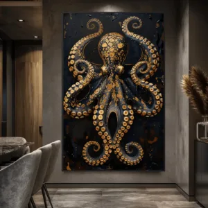 Octopus Abstract Animals Wall arts, Black Golden Octopus Posters, Wall Art, Sea Life, Luxury Wall Art, Home Wall Decor No Frame