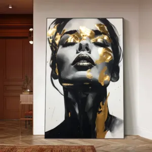 Modern Portrait Luxury Wall Art Canvas Painting Black and Golden Woman Face Posters Prints Abstract Art Home Decor Mural