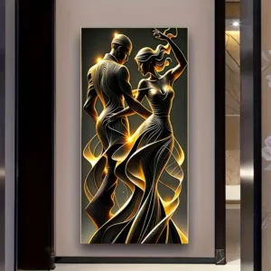 1pc Frameless Abstract Lovers Wall Art Canvas, Modern Golden and Black Love Theme Poster, for Bedroom, Living Room Home Decor