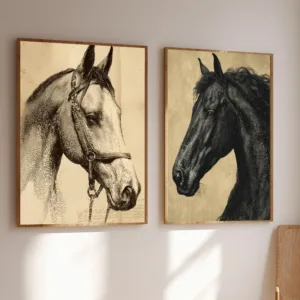 Modern Vintage Black and White Horse Canvas Art Paintings Animal Poster Print Wall Art for Living Room Home Decor
