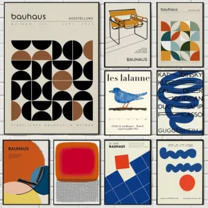 Blue Line Bauhaus Geometric Canvas Poster Mid-century Bauhaus Sports Wall Art Prints Are Used in Modern Living Rooms Home Decor