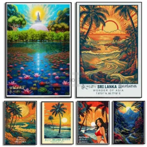 Serenity in Sri Lanka Colors Art Golden Beach Sunset Travel Poster and Prints Canvas Painting Wall Art Pictures Home Room Decor