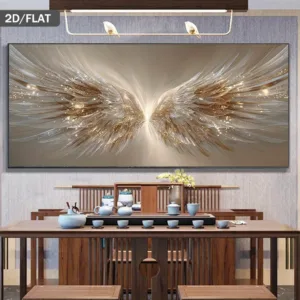 Modern Abstract Golden Angel Wings Canvas Painting - Wall Art Poster,  Minimalist Luxury Decor for Living Room, Bedroom, Dining
