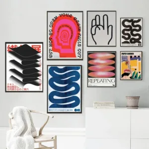 Japanese Vintage Abstract Open Your Mind Print Posters Blue Waves Wall Art Canvas Painting for Living Room Bedroom Home Decor
