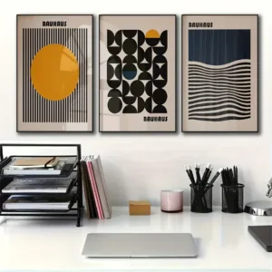 3pcs Bauhaus Style Minimalist Canvas Wall Art Prints,Art Deco Geometric Posters for Home Office, Living Room, Bedroom Wall Decor