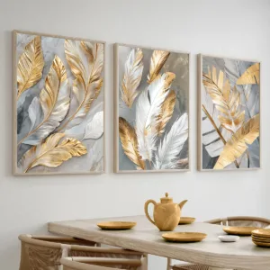 1/3pcs Golden Feather Leaves Abstract Canvas Prints Poster Modern Classic Aesthetic Art Prints Wall Art Home Decor Art Poster