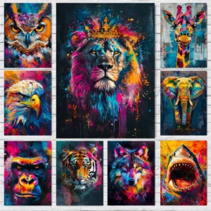 Colorful Animals Lion Tiger Owl Abstract Art Posters Canvas Print Paintings Animals Graffiti Wall Art Pictures Living Room Decor