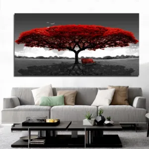 SELFLESSLY Art Modern Red Tree Bench Landscape Paintings For Living Room Black and White Art Decorative Pictures Drop shipping
