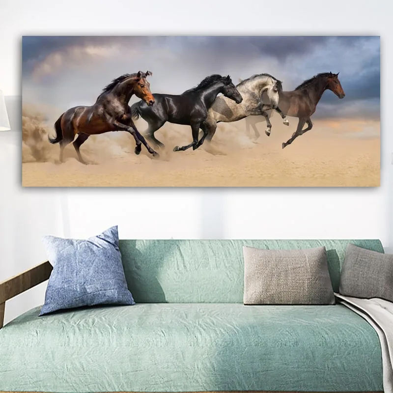 SELFLESSLY Running Horses Wall Art Pictures Living Room Bedroom Colorful Abstract Animal Poster Vintage Home Decor Unframed