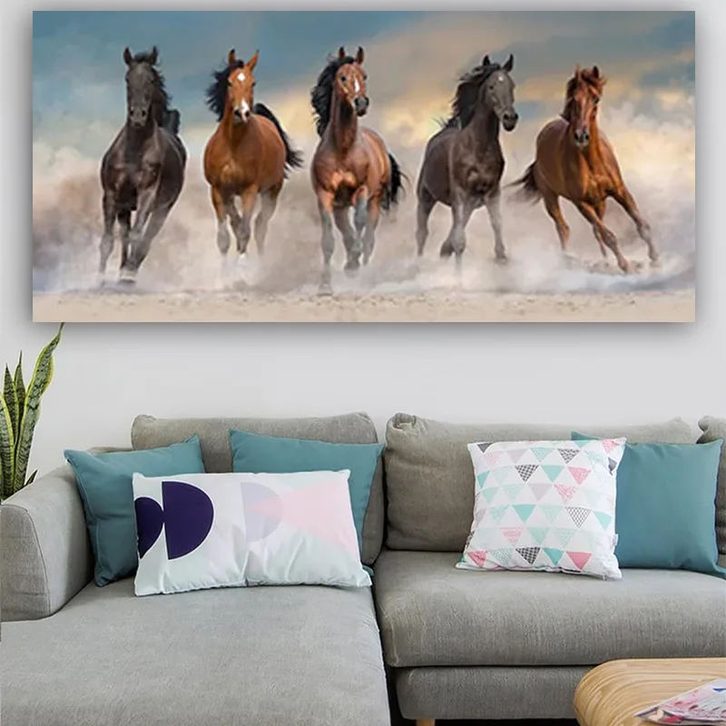 SELFLESSLY Running Horses Wall Art Pictures Living Room Bedroom Colorful Abstract Animal Poster Vintage Home Decor Unframed