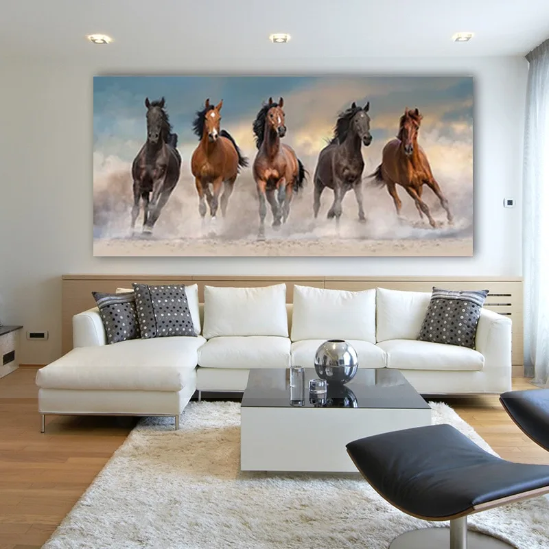 SELFLESSLY Running Horses Wall Art Pictures Living Room Bedroom Colorful Abstract Animal Poster Vintage Home Decor Unframed