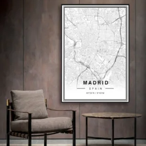 Black and White Madrid City Map Print – Minimalist Wall Art