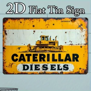 Tin Sign - Yellow & Black Wall Art with Bulldozer Illustration, Rustic Construction Enthusiast Decor,  , Metal Garage Wall Hangi