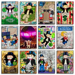 Fashion Alec Monopoly Millionaire Money Canvas Painting Modern Street Graffiti Wall Poster Prints Room Gifts Home Pictures Decor