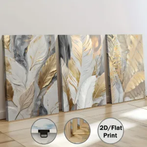 3PC Featuring Luxurious Golden Plant Leaves Framed Paintings for Home Decor Wall Art Room Decoration Murals Prints Festive Gifts