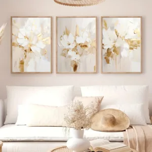 3pcs/set Neutral Abstract Floral Canvas Prints Poster Beige and Golden Textures Art Prints Bedroom Home Decor Art Poster