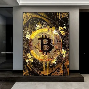 Creative Golden Coin Canvas Painting Bitcoin Poster Prints, Nordic Wall Art Pictures for Living Room, Corridor, Home Decoration