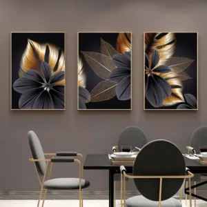 Black Golden Plant Leaf Canvas Poster Print Modern Home Decor Abstract Wall Art Painting Nordic Living Room Decoration Picture