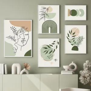 Boho Sage Green Plants Nordic Art Posters Abstract Artwork Geometric Wall Art Canvas Painting Poster Living Room Home Decor
