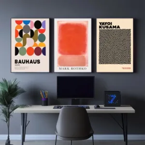 3pc UnFramed Canvas Artwork Prints Featuring Bauhaus Geometric Abstract Art,Mid-Century Modern Style,for Home Living Room Decor