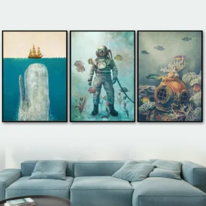 Sailboat Sea Seabed Diver Whale Nordic Vintage Posters And Prints Wall Art Canvas Paining Wall Pictures For Living Room Decor