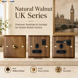High Quality Retro Europe Type Vintage Wall Light Switch Socket, Solid Wood Brass Toggle Switch Plate, Antique Home Stay Switch