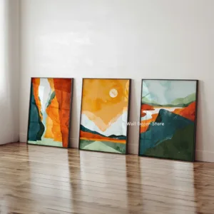 3pcs/set Bohemian Sun Mountain Illustration Canvas Poster Abstract Geometric Wall Art Prints for Modern Living Room Home Decor