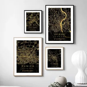 Black Golden Germany Berlin City Map Posters And Prints Wall Art Canvas Painting Decoration Wall Pictures Living Room Home Decor