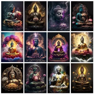 Zen Religion Meditation Buddhism Poster Canvas Painting and Print Wall Art golden Buddha Lotus Flower Picture Room Home Decor