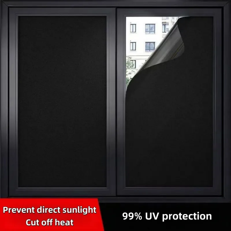Black Opaque Glass Self-Adhesive Film, Uv Protection, Full Blackout Self-Adhesive Window Film, 100% Suitable for Office and Home Glass Stickers