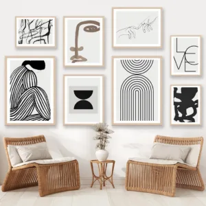 Black Line Girl Face Rainbow Geometry Wall Art Canvas Painting Abstract Posters Prints Wall Pictures for Living Room Home Dec