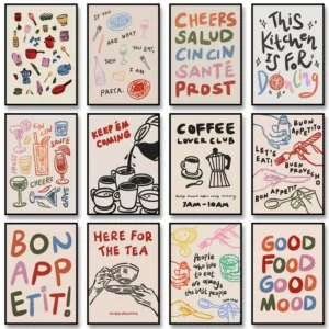 Whimsical Kitchen Posters Retro Cocktail Print Canvas Painting Wall Art Picture for Modern Funny Kitchen Home Decoration