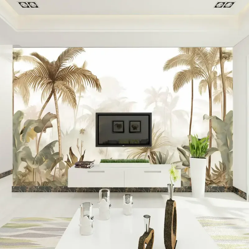 Customized Wallpaper Southeast Asian Tropical Rainforest Advanced Mural Painting TV Background Wall Room Decoration Wallpaper