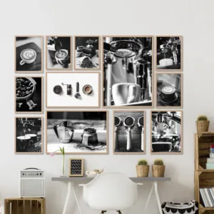 Black and White Coffee Bean Espresso Latte Cup Art Poster Canvas Painting Wall Prints Picture Living Room Home Cafe Decor