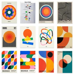 Bauhaus Ausstellung Poster Bauhaus Orange Yellow Geometry Prints Canvas Painting Abstract Wall Art Picture for Home Decoration