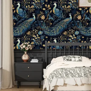 Blue peacock flower PVC self-adhesive wallpaper suitable for hotel and homestay decoration stickers wallpaper home decoration