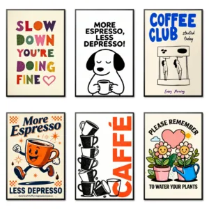 More Expresso Less Depresso Coffee Club Wall Poster Mural Canvas Print Painting Living Room Dinning Room Bedroom Home Decoration