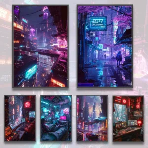 Cyberpunk City Poster Figures Home Decoration Painting Pictures Wall Art Cartoons Computer Room Wallpaper Gift