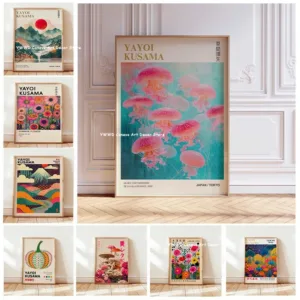 Yayoi Kusama Pink Jellyfish Canvas Poster Japan Mount Fuji Abstract Geometric Wall Art Prints Used in Modern Museum Home Decor