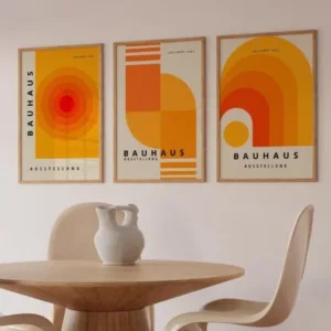 Orange & Yellow Bauhaus Canvas Prints Mid Century Bauhaus Geometric Wall Art Poster for Modern Living Room Bedroom Home Decor