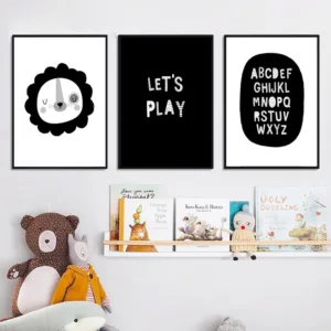 Scandinavian Black and White Nursery Print Picture Alphabet Lets Play Canvas Posters Minimalist Painting Wall Art Kid Room Decor