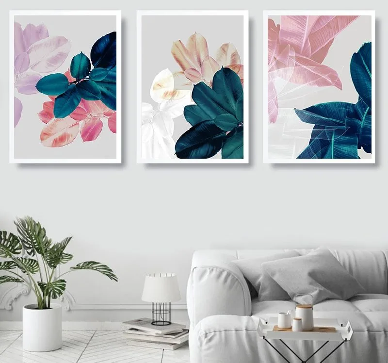 Scandinavian Colored Leaves Wall Poster Print Botanical Wall Art Nordic Abstract Art Canvas Painting Home Decoration Picture