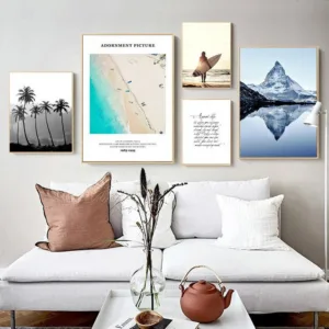 Scandinavian Decoration Picture Surf Beach Poster Nordic Scenery Print Motivational Life Quotes Painting Modern Home Room Decor
